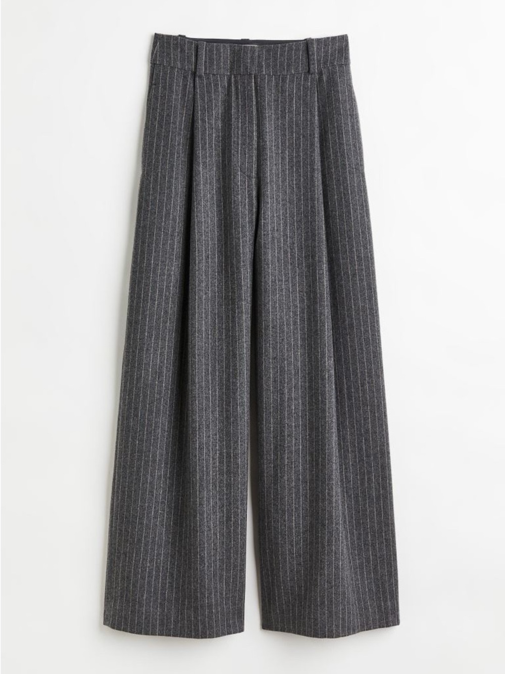 H&M Charcoal Gray Pinstripe Wide-Leg Wool Blend Trousers NWT